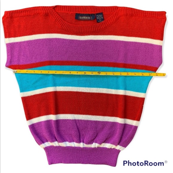 Vintage 80s Striped Sleeveless Knit Sweater by GOTHAM. Size Large - Picture 15 of 15